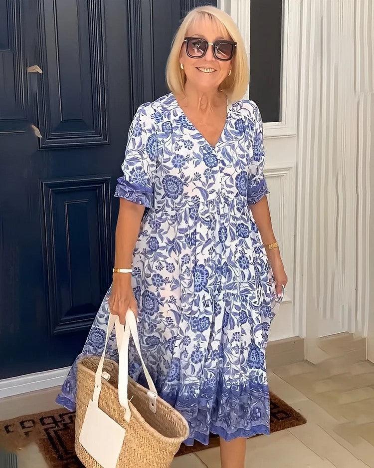 Petra™ - Elegante Bloemenjurk Met V-halslijn - Storebay.nl