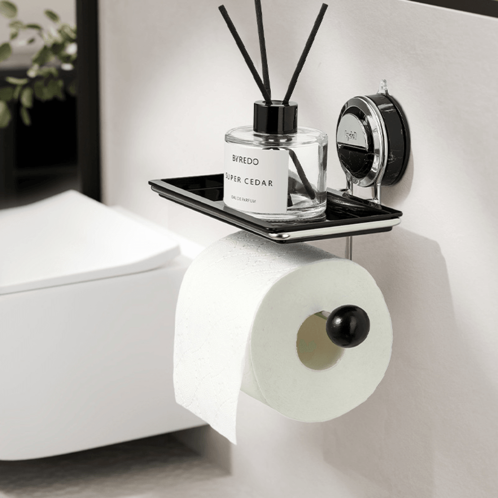 Decopatent® Toiletrolhouder met Leg plankje & Telefoon sleuf - Zonder boren - Hangende toiletpapierhouder - Toilet Wc rol houder - Decopatent