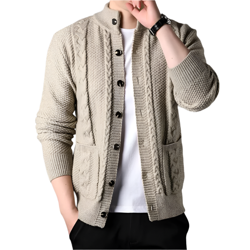 NordicWeave Jacket | Gebreide herenjas met fleece en quilt