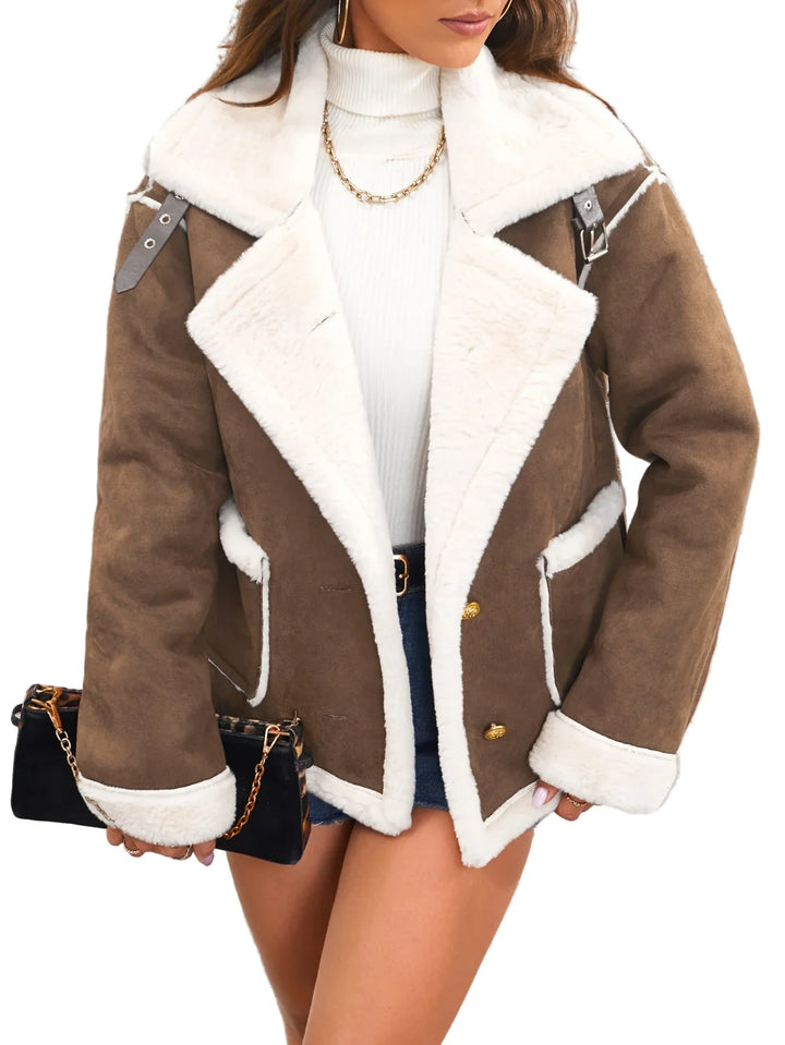 Dames winterjas | Roze teddy jas met witte voering