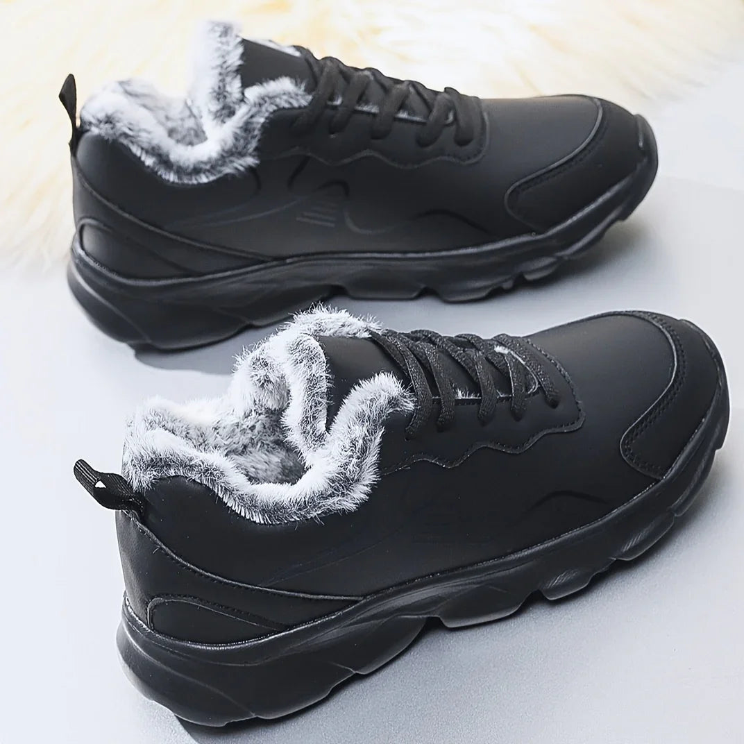 Dames sneakers zwart | Warme winter schoenen met bontvoering