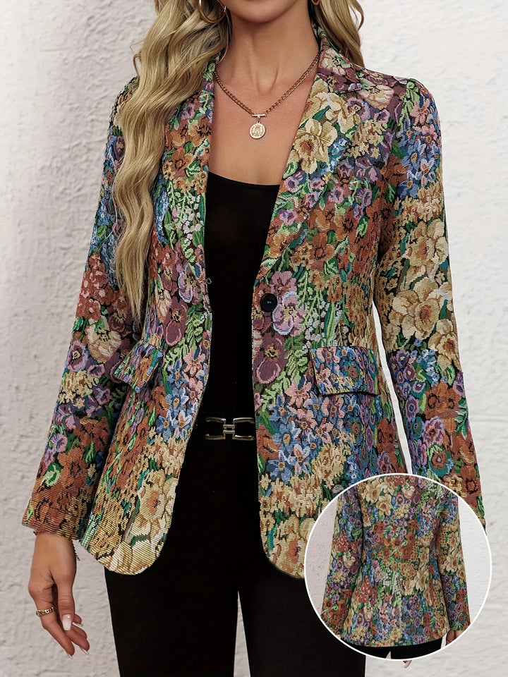 Dames blazer | Bloemen jasje met vintage print en knoop