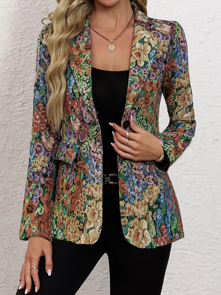 Dames blazer | Bloemen jasje met vintage print en knoop