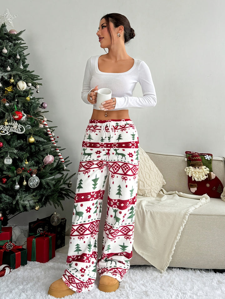 Kerst lounge broek dames | Pluche pyjama broek met rendieren