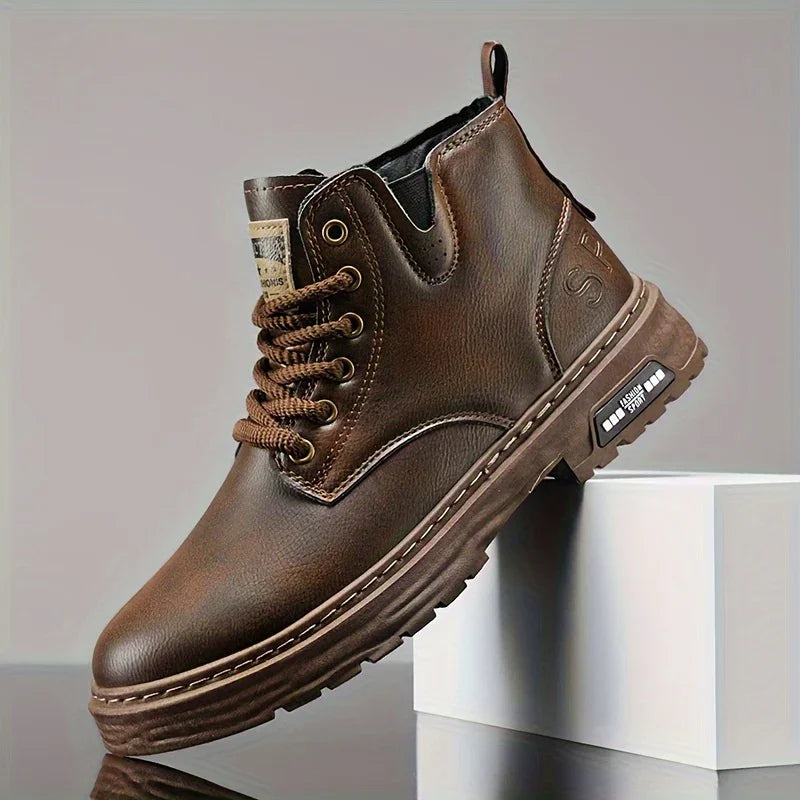 Heren boots | Bruine veterlaarzen met rits en dikke zool