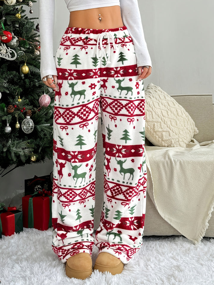Kerst lounge broek dames | Pluche pyjama broek met rendieren