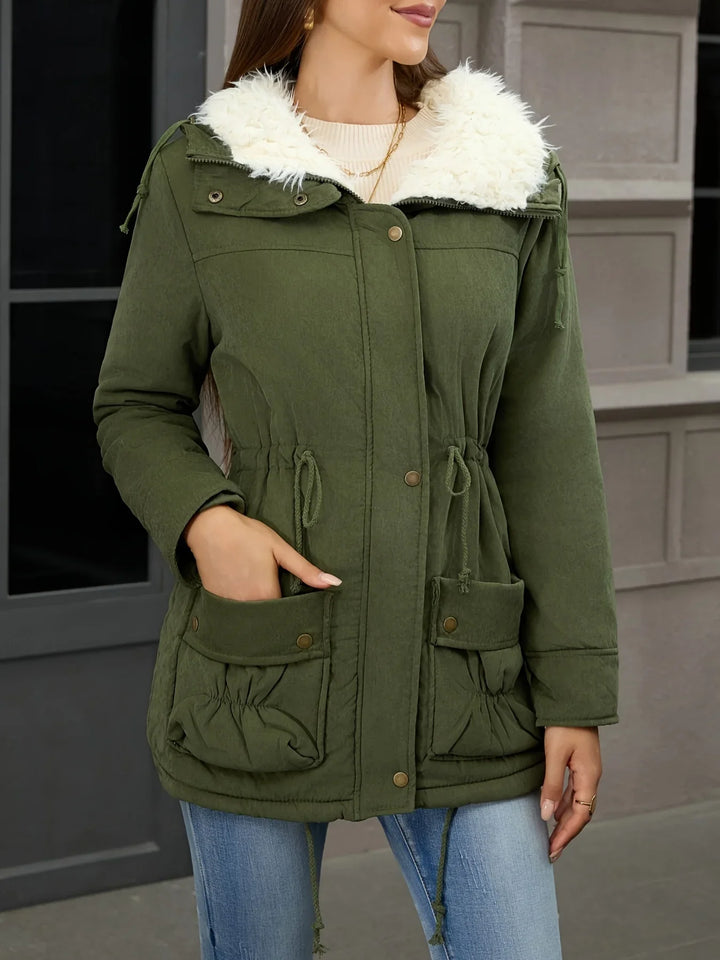Dames parka jas | Donkergroene winterjas met fleece voering en zakken