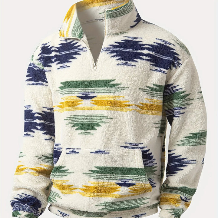 Heren fleece trui | Half zip sweater met aztec print