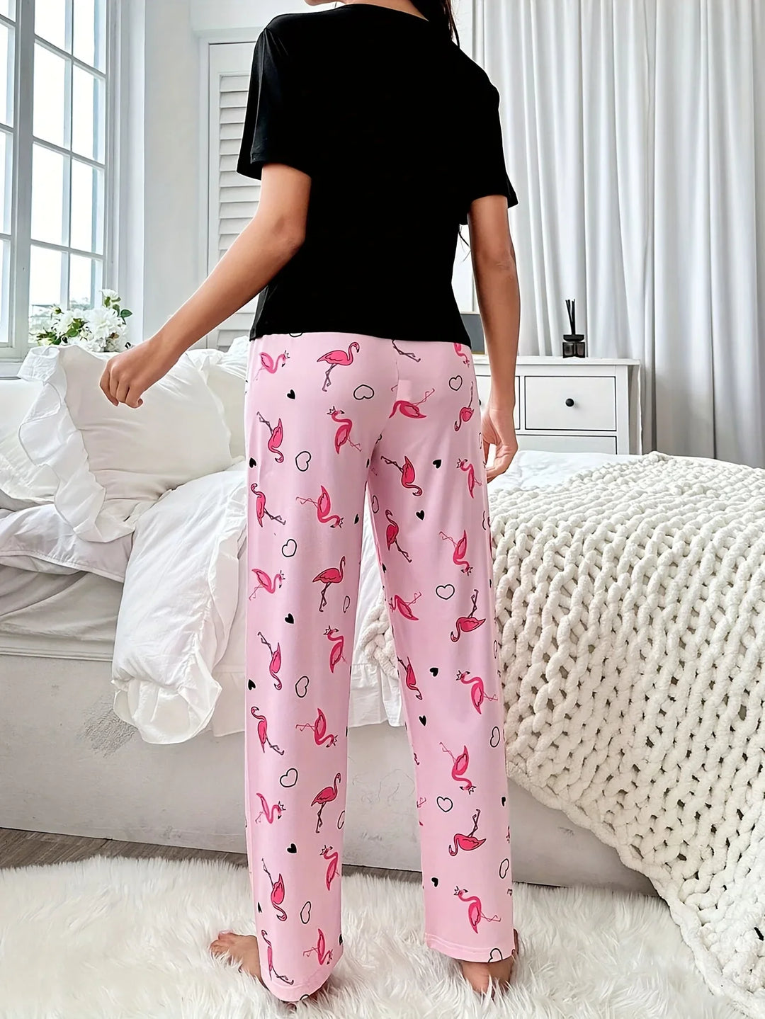 Dames pyjama set | Flamingo print shirt en broek