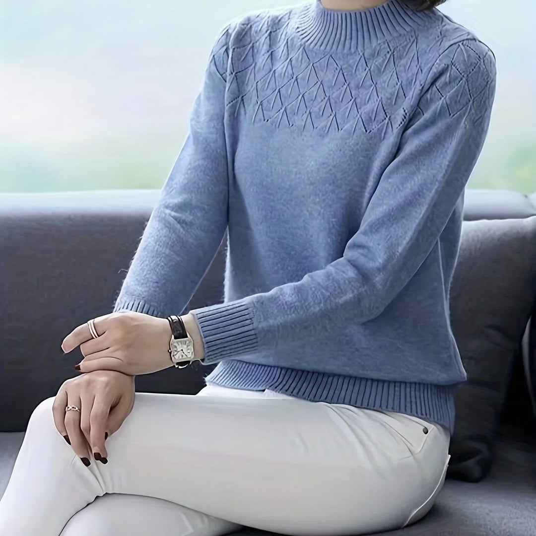 Dames trui | Blauwe viscose sweater met diamantpatroon lange mouw