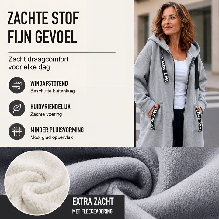 Hoodie dames | Lang oversized vest met rits en capuchon