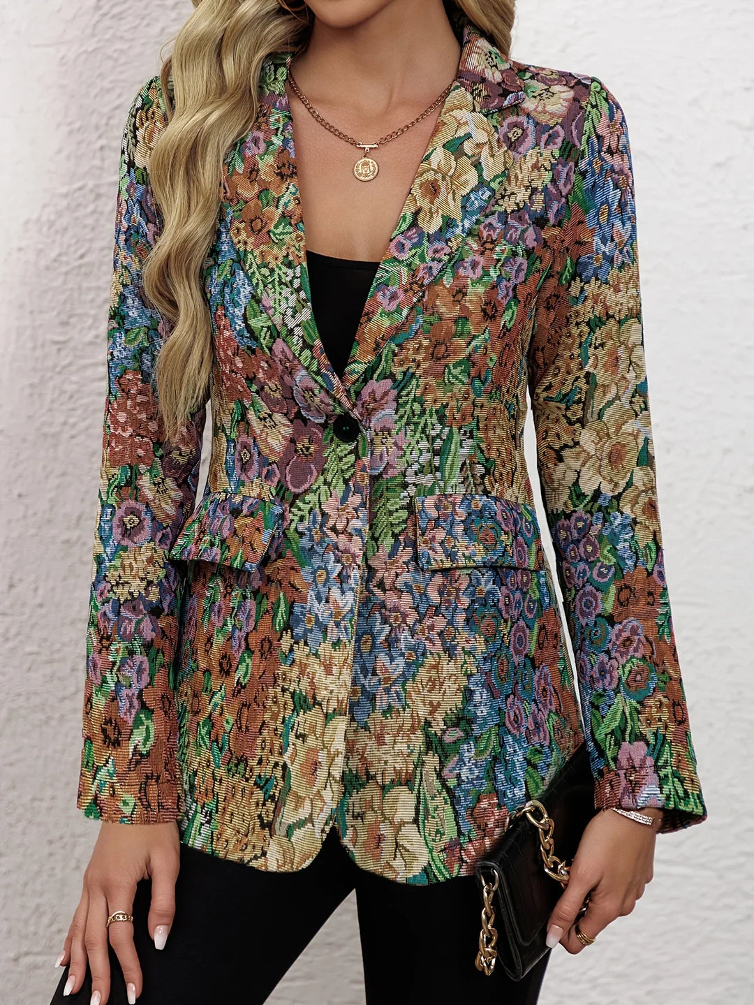 Dames blazer | Bloemen jasje met vintage print en knoop