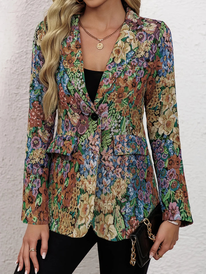 Dames blazer | Bloemen jasje met vintage print en knoop