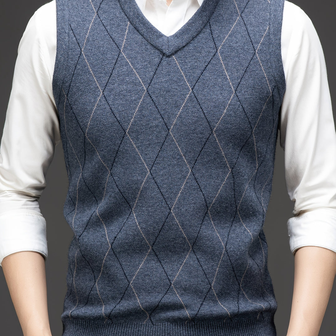 Heren pullover | Gebreide V-hals pullover met diamantpatroon
