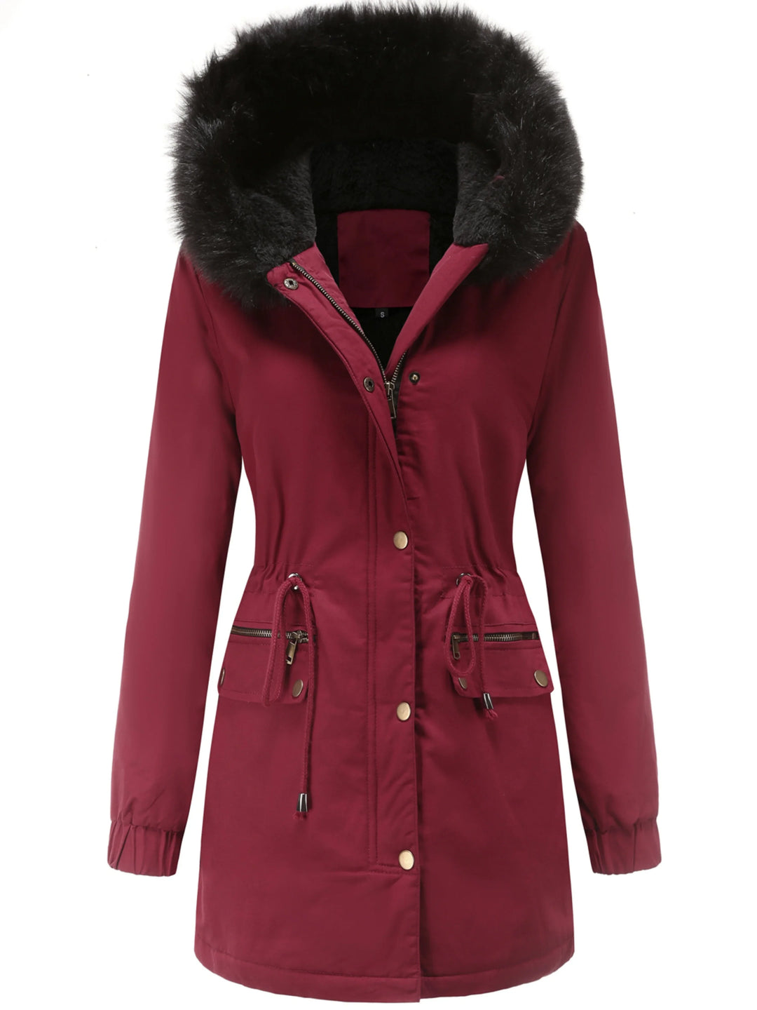 Dames parka jas | Lange winterjas met bontkraag en taillekoord