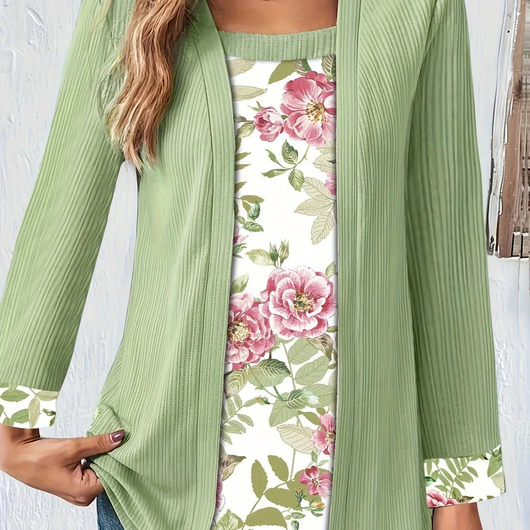 Dames top | Paars shirt met bloemenprint en lange mouw