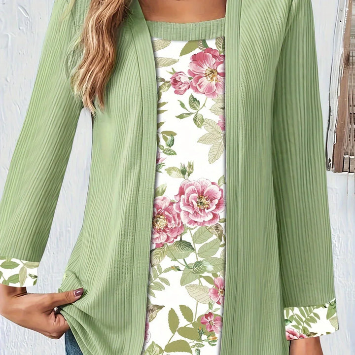 Dames top | Paars shirt met bloemenprint en lange mouw