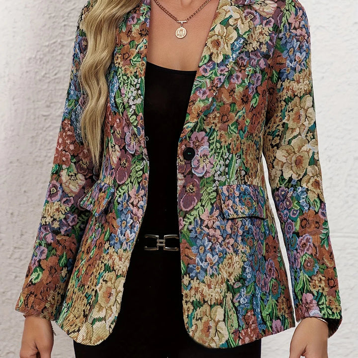 Dames blazer | Bloemen jasje met vintage print en knoop