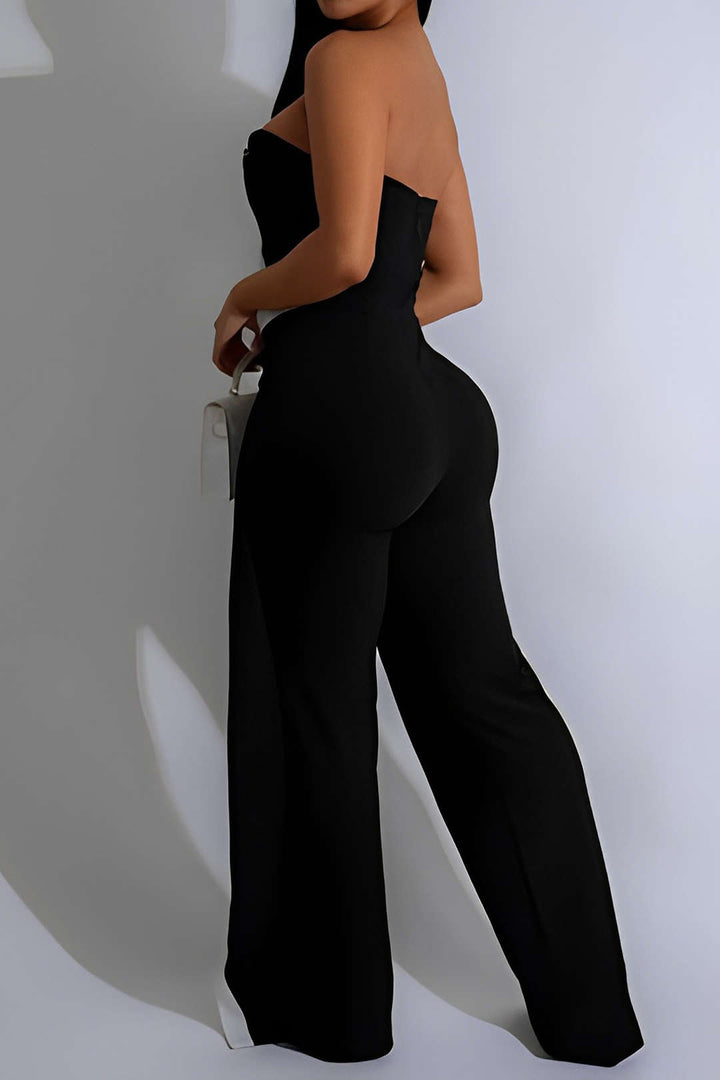 Elegante mouwloze jumpsuit met hoge taille en flatterende pasvorm