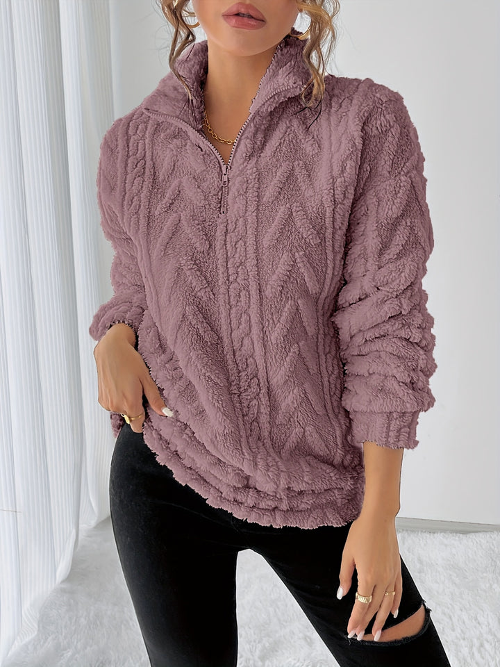 Dames fleece trui | Zip-up sweater met capuchon en lange mouw