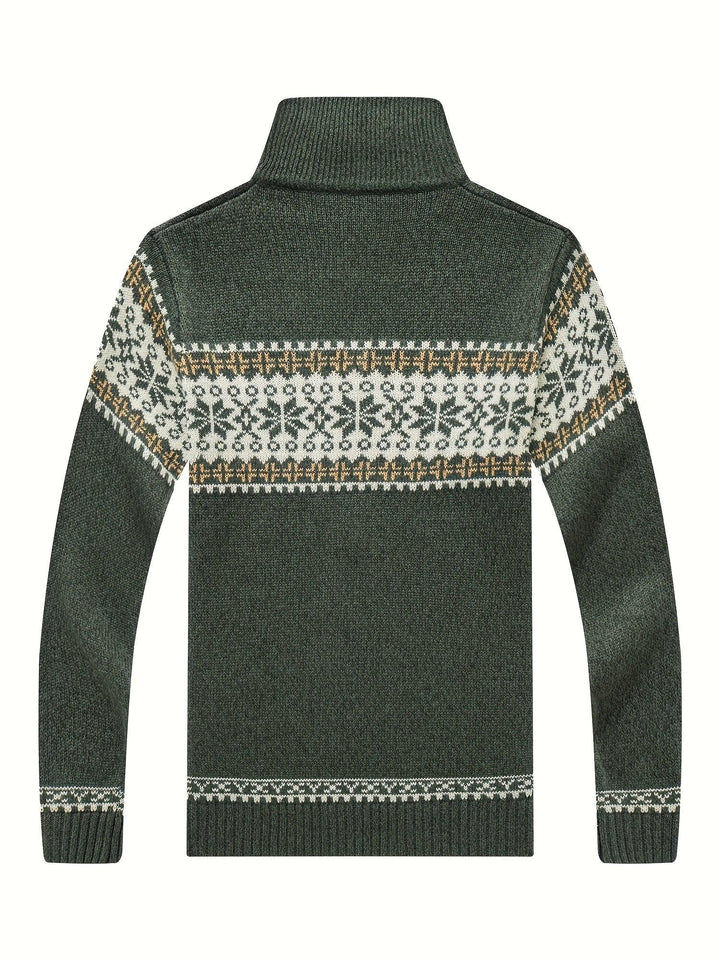 Heren vest | Gebreide cardigan met sneeuwvlok patroon en rits