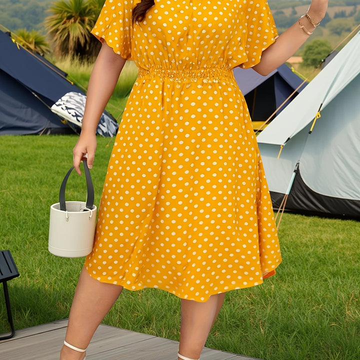 Dames jurk | Groene stippen jurk met elastische taille