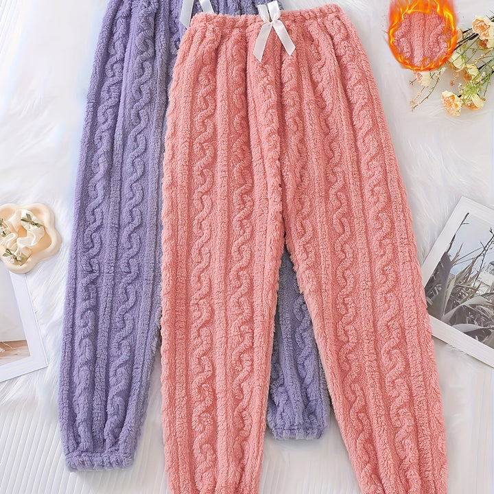 Dames winterbroek | Fleece gevoerde broek met strikdetail 2 stuks