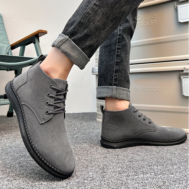 Enkellaarzen heren | Suèdelook veterschoenen met antislip zool