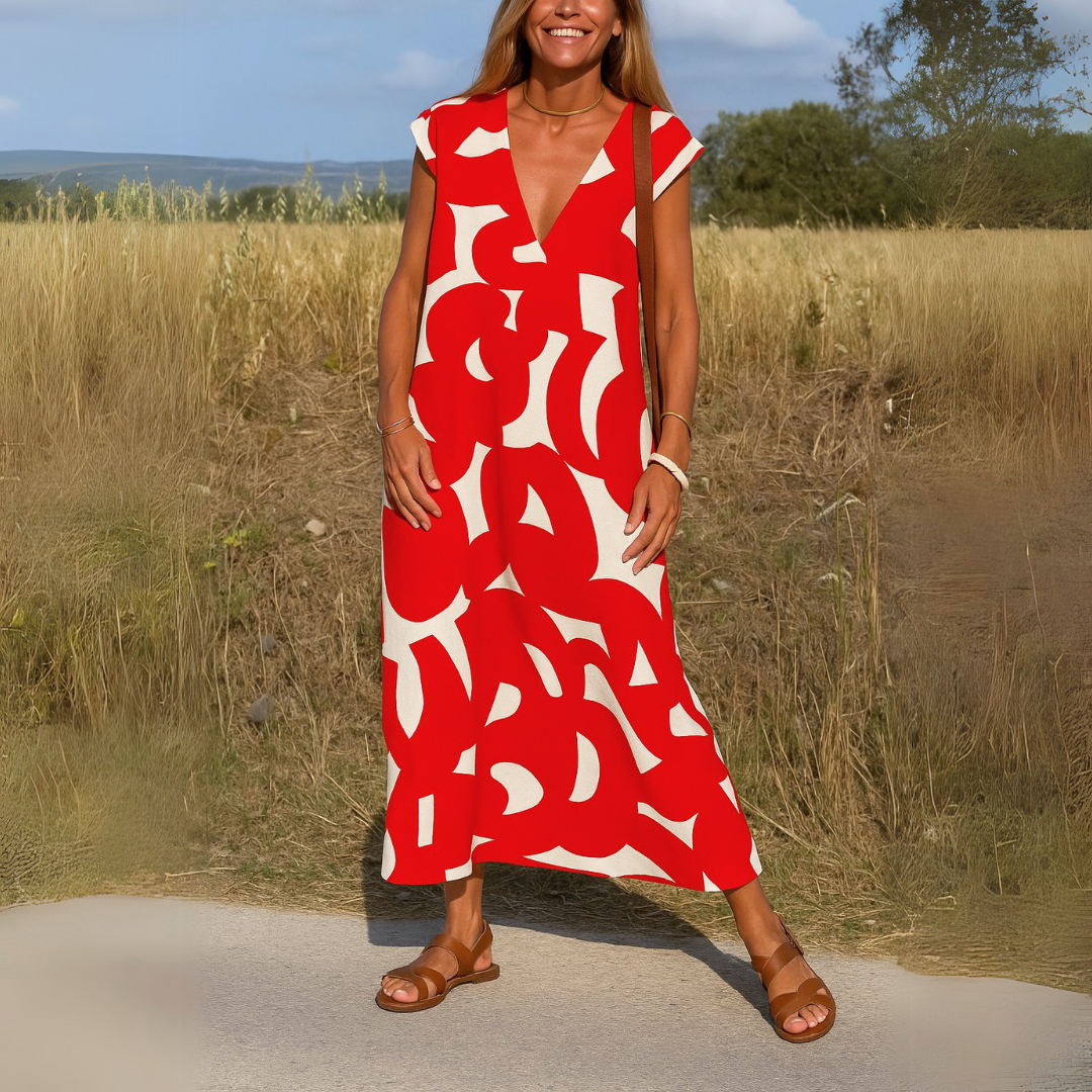 Maxi Jurk voor Dames – Moderne Print, Licht & Elegant