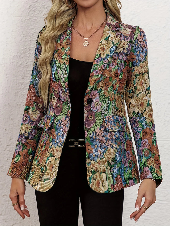 Dames blazer | Bloemen jasje met vintage print en knoop