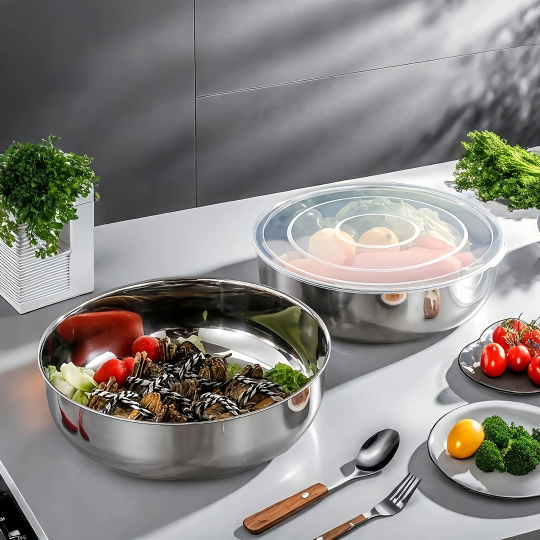 RVS salade kom groot | Roestvrijstalen kom met deksel voor bewaren en serveren