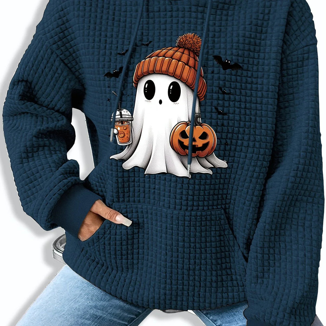 Dames hoodie | Halloween spook trui met capuchon en pompoenprint
