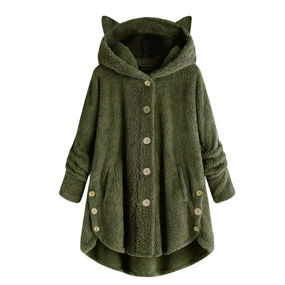 Dames teddy jas | Grijze fleece coat met capuchon