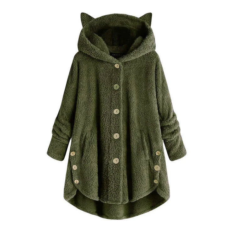 Dames teddy jas | Grijze fleece coat met capuchon