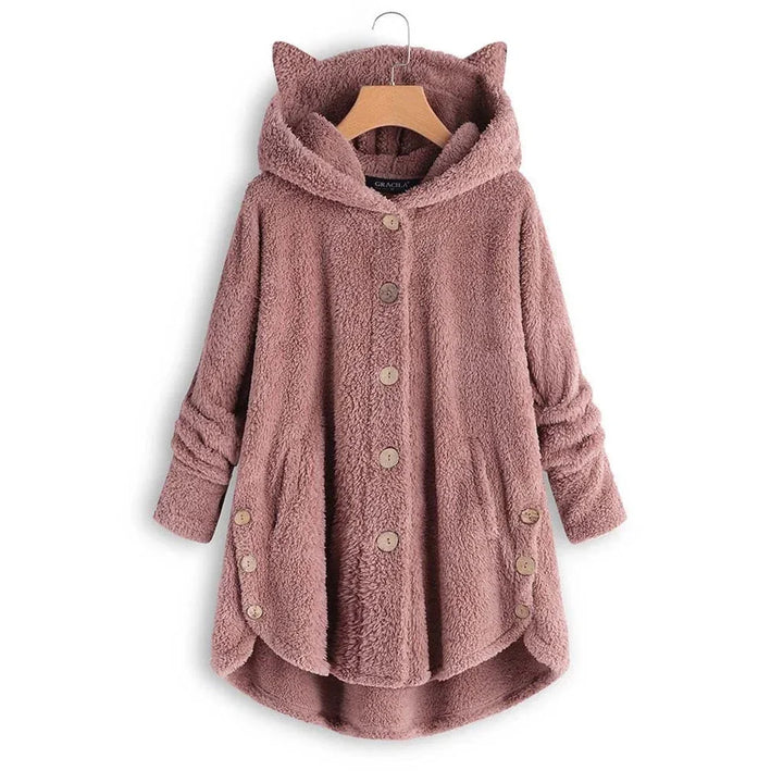 Dames teddy jas | Grijze fleece coat met capuchon