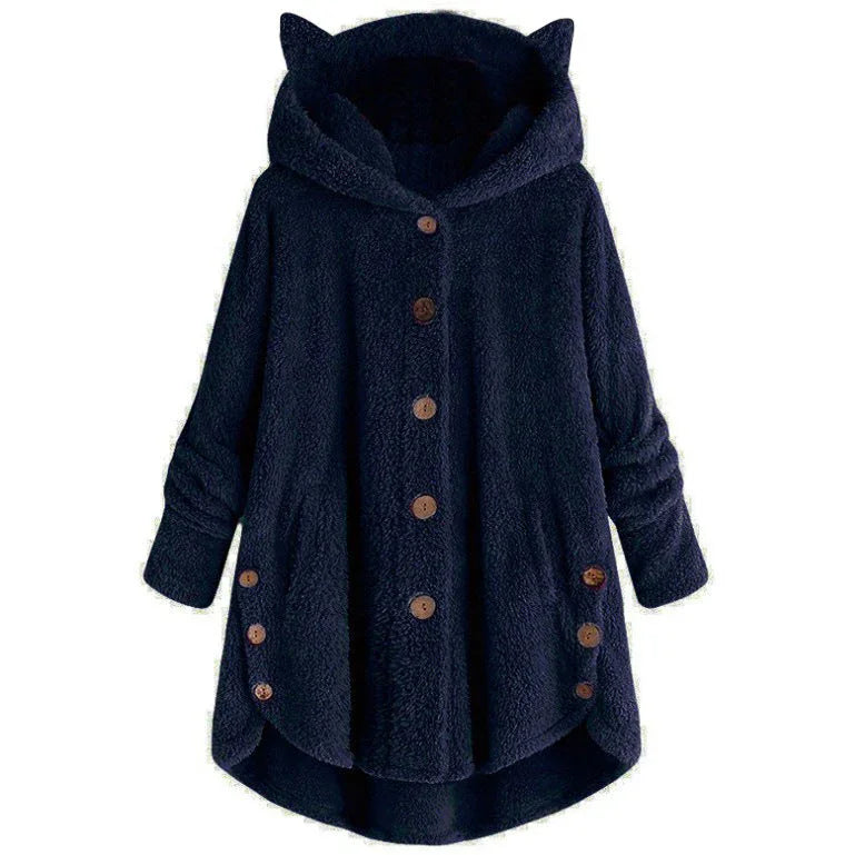Dames teddy jas | Grijze fleece coat met capuchon