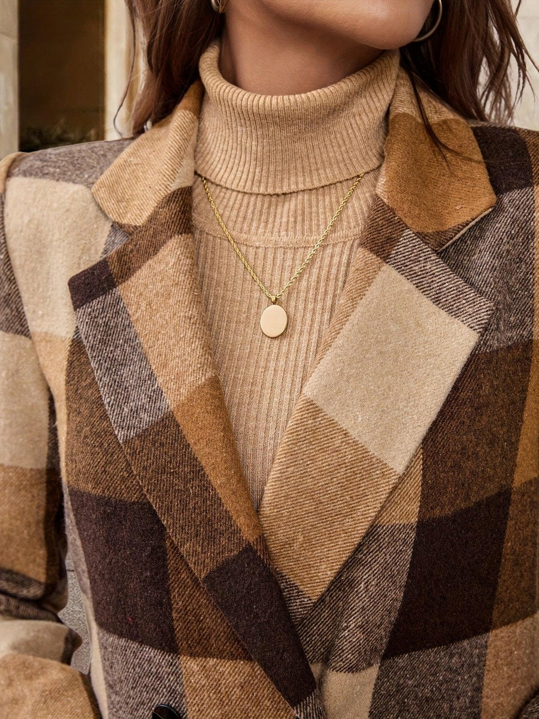Dames winterjas | Geruite double-breasted coat in herfstkleuren