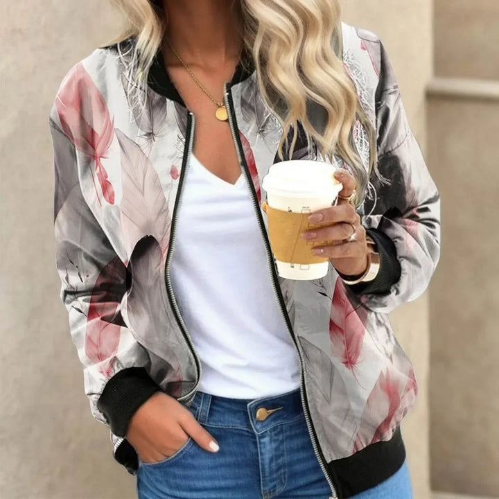 Bomberjack dames | Casual jas met botanische print en ritssluiting