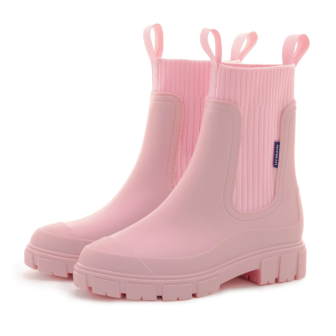Dames regenlaarzen | Beige chelsea boots met dikke zool