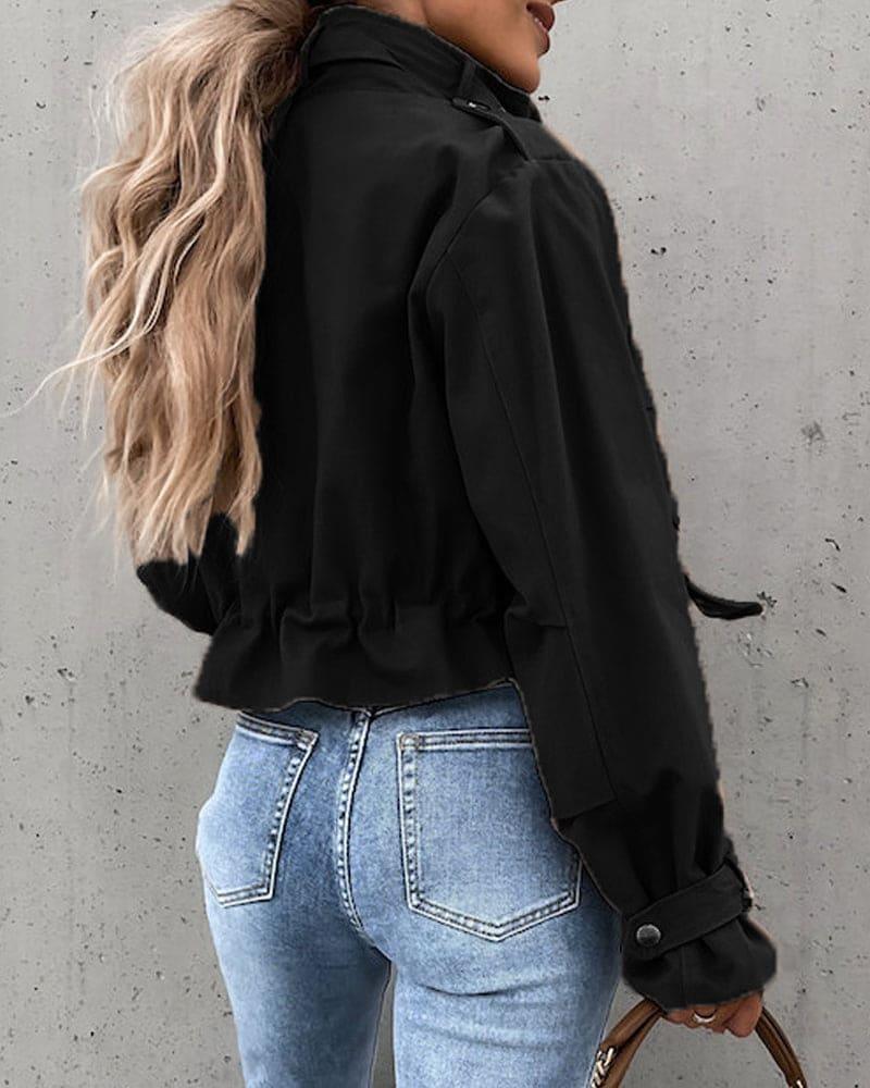 Dames jas | Winterjas met klepzakken en trekkoord in beige