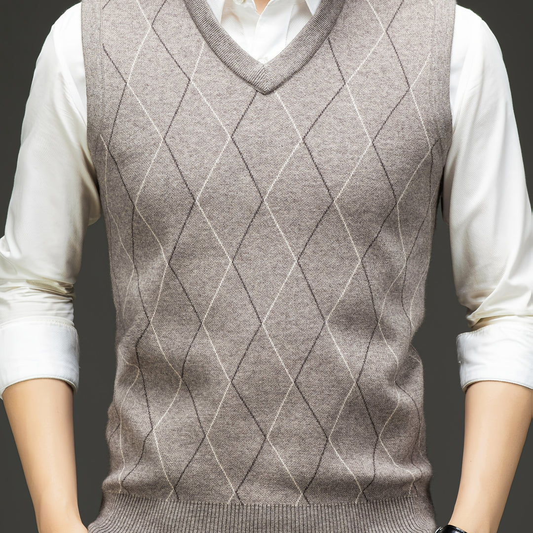 Heren pullover | Gebreide V-hals pullover met diamantpatroon