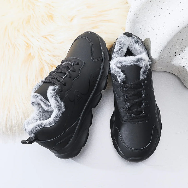 Dames sneakers zwart | Warme winter schoenen met bontvoering