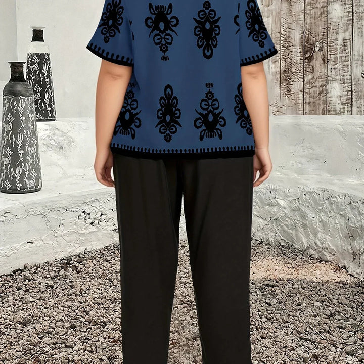 Dames set | Plus size co ord outfit met print top en broek