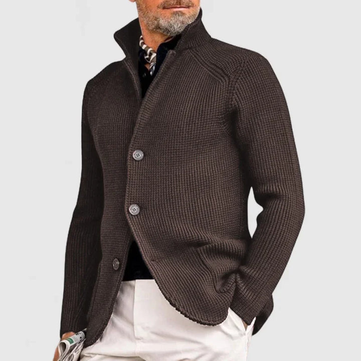Elegante heren cardigan | Gebreide blazerstijl met knopen en opstaande kraag