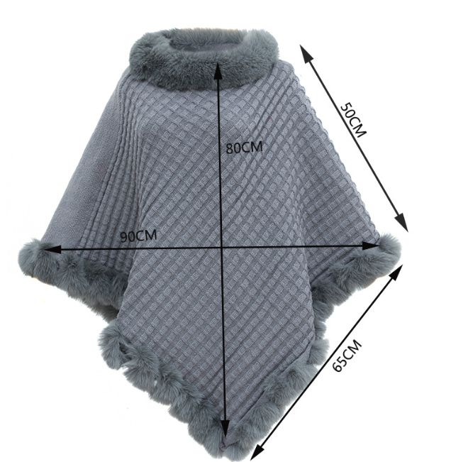 Dames poncho | Gebreide winter cape met bontkraag