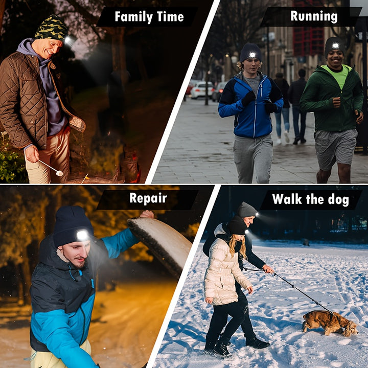 Unisex Wintermuts met Ingebouwde LED Lamp – Oplaadbare Verlichte Beanie voor Buitenactiviteiten