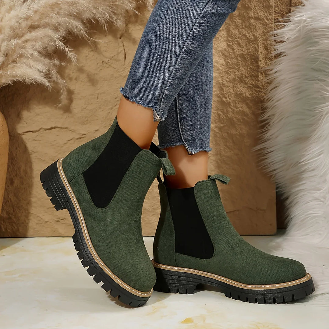 Dames enkellaarsjes | Groene chelsea boots met dikke zool