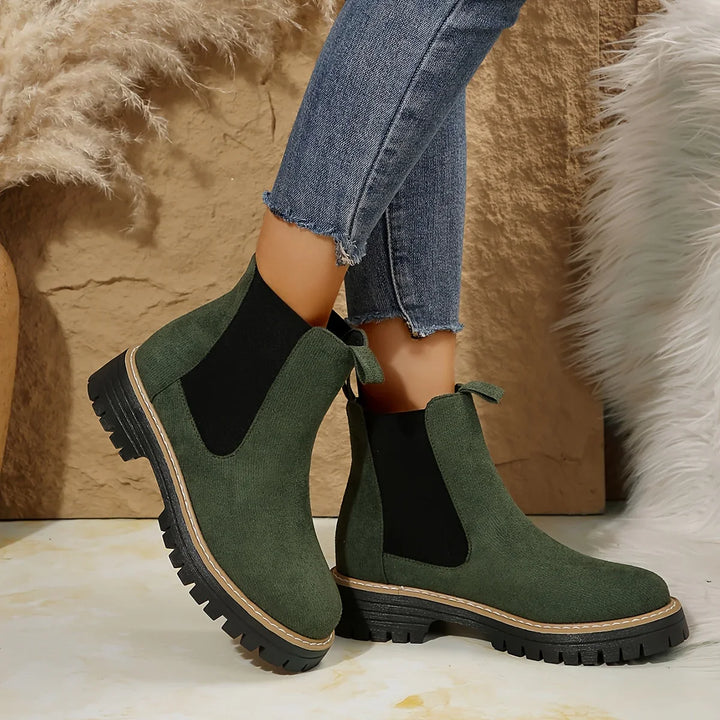Dames enkellaarsjes | Groene chelsea boots met dikke zool