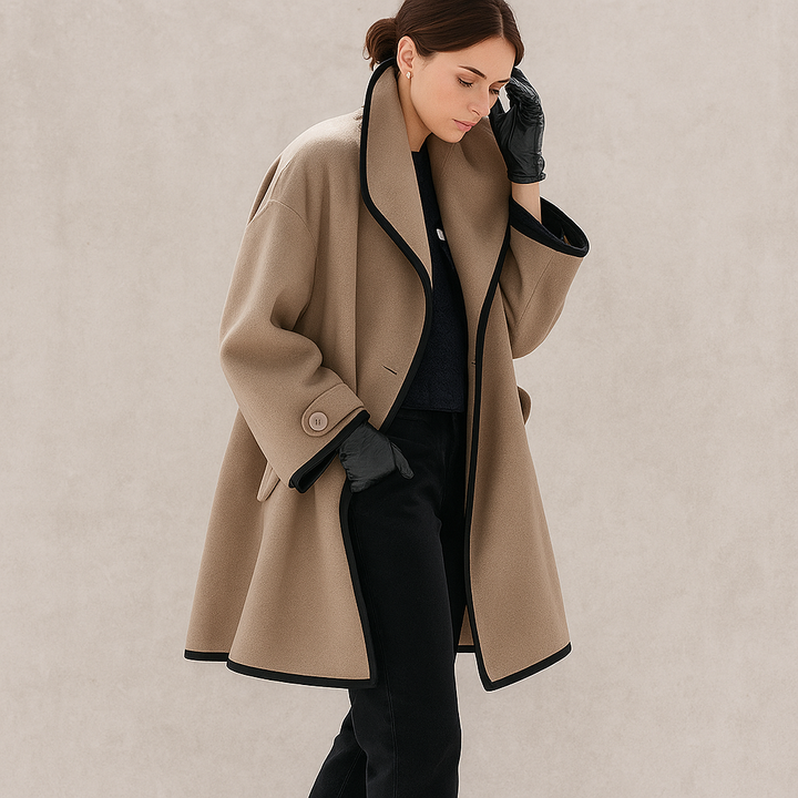Oversized dames trenchcoat met contrasterende bies