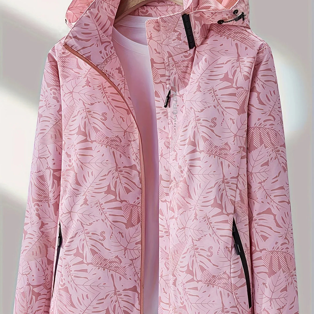 Dames jas | Lichtgewicht outdoor jack met bloemenprint en capuchon